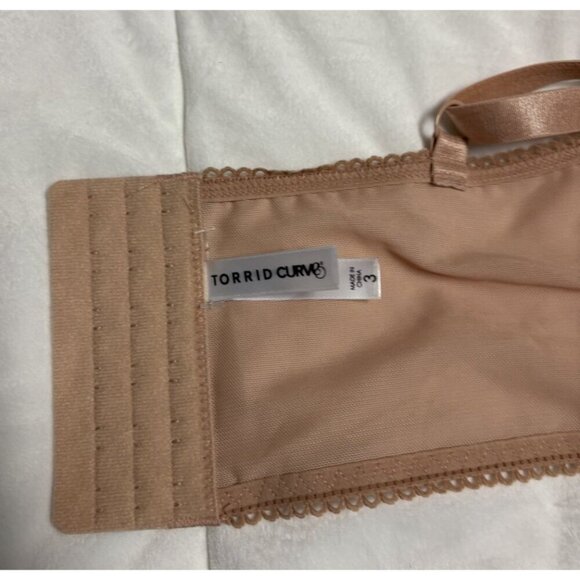 Torrid Size 3 Longline Underwire Bustier Bra Sheer Embroidered Tan Pink - Picture 3 of 4